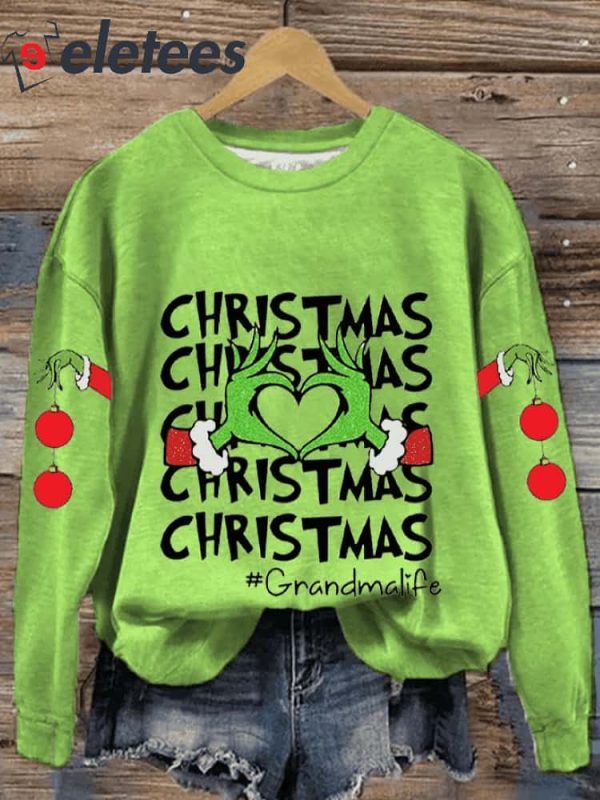 Women’s Christmas Funny Green Monster Grandmalife Printed Sweatshirt