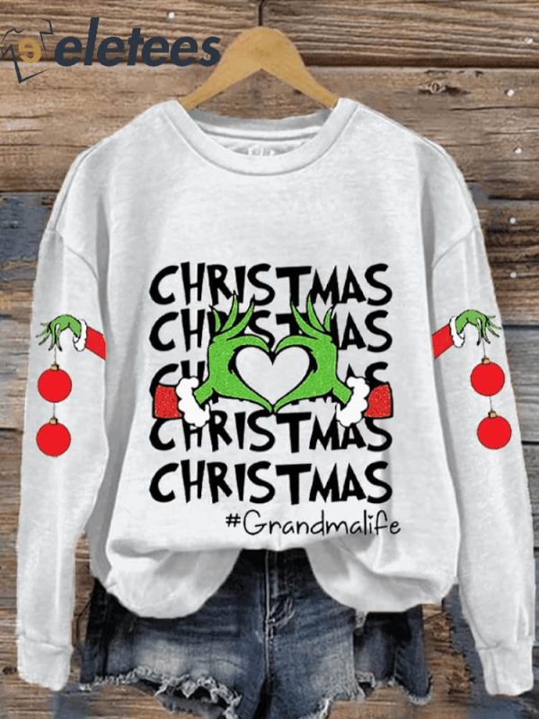 Women’s Christmas Funny Green Monster Grandmalife Printed Sweatshirt