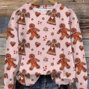 Women’s Christmas Gingerbread Print Casual Sweatshirt