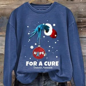 Women’s Christmas Hope For A Cure Diabetes Awareness Print Long Sleeve Sweatshirt