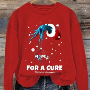 Womens Christmas Hope For A Cure Diabetes Awareness Print Long Sleeve Sweatshirt 2