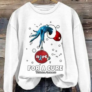 Women's Christmas Hope For A Cure Diabetes Awareness Print Long Sleeve Sweatshirt