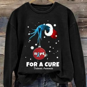 Womens Christmas Hope For A Cure Diabetes Awareness Print Long Sleeve Sweatshirt 4
