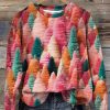 Women’s Christmas Pattern Casual Print Crew Neck Pullover Sweatshirt