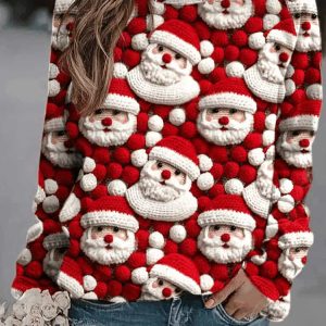 Women’s Christmas Pom Pom Funny Santa Printed Sweatshirt