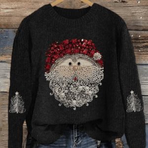 Women’s Christmas Santa Claus Jewel Art Crew Neck Sweatshirt