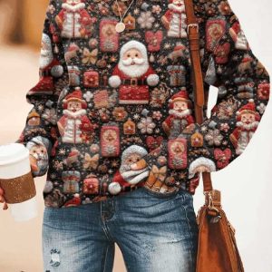 Women’s Christmas Santa Print Crewneck Sweatshirt