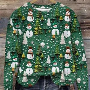 Women’s Christmas Tree And Snowman Print Sweatshirt