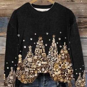 Women’s Christmas Tree Jewel Art Crew Neck Sweatshirt
