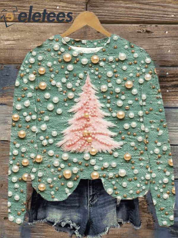 Women’s Christmas Tree Pearl Print Sweatshirt