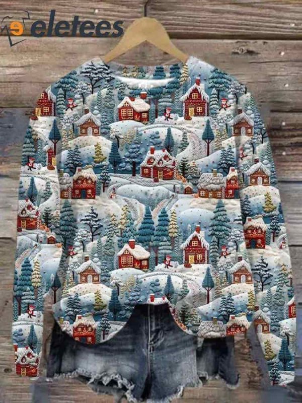 Women’s Christmas Village Print Sweatshirt