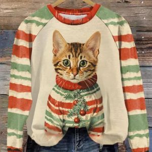 Women’s Christmas Winter Funny Cute Cat Sweatshirt