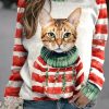 Women’s Christmas Winter Funny Cute Clipart Cat Printed Sweatshirt