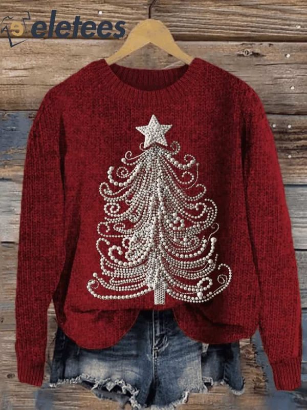 Women’s Classy Christmas Tree Print Crew Neck Sweatshirt