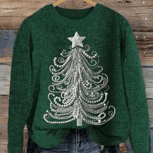 Womens Classy Christmas Tree Print Crew Neck Sweatshirt1
