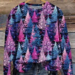 Women’s Colorful Christmas Tree Print Sweatshirt