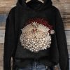 Women’s Cute Christmas Santa Claus Jewel Art Print Hoodie