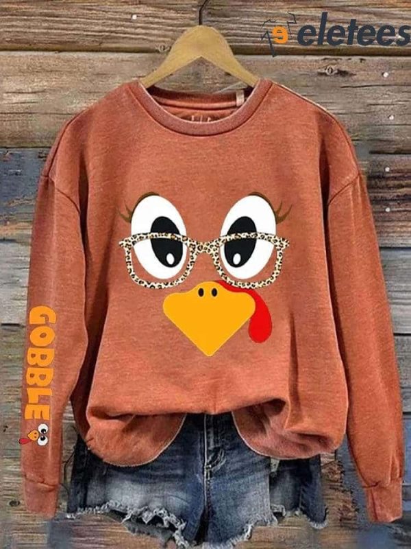 Women’s Cute Turkey Fall Thanksgiving Printed Sweatshirt