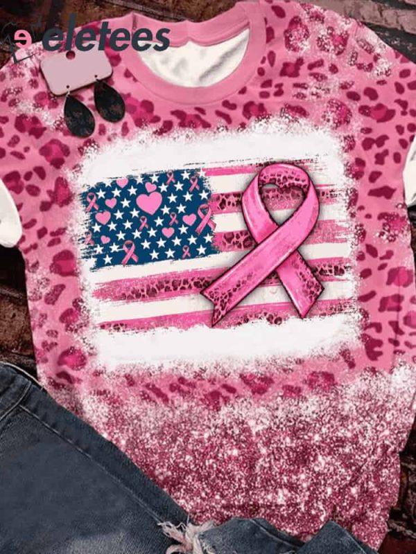 Women’s Flag Breast Cancer Leopard Print Shirt