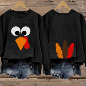 Womens Funny Turkey Thanksgiving Print Sweatshirt2