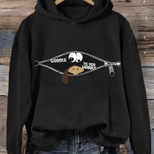 Womens Gobble Til You Wobble Funny Thanksgiving Casual Hoodie
