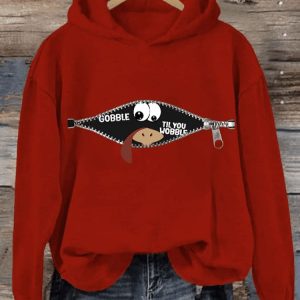 Womens Gobble Til You Wobble Funny Thanksgiving Casual Hoodie2