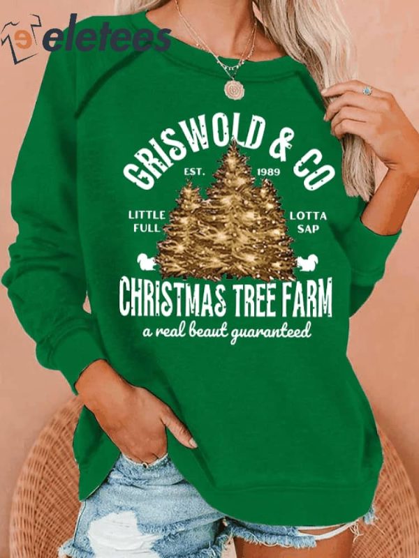 Women’s Griswold & Co Est 1989 Christmas Tree Farm Print Casual Sweatshirt