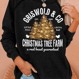 Womens Griswold Co Est 1989 Christmas Tree Farm Print Casual Sweatshirt2
