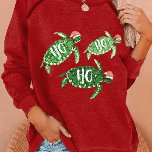 Womens Hawaiian Turtle Christmas Print Long Sleeve Sweatshirt