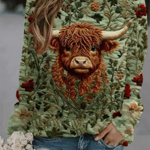 Women’s Highland Cow Printed Sweatshirt