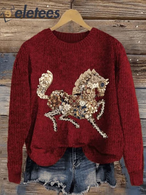 Women’s Jewelry Horse Print Casual Sweatshirt