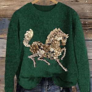 Womens Jewelry Horse Print Casual Sweatshirt1