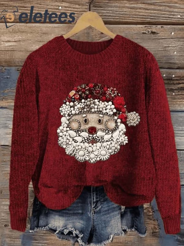 Women’s Jewelry Santa Print Casual Sweatshirt