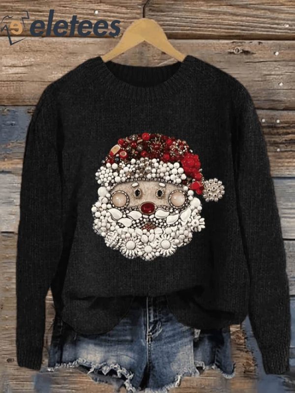 Women’s Jewelry Santa Print Casual Sweatshirt