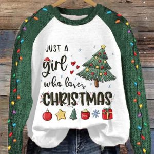 Women’s Just A Girl Who Loves Christmas Lantern Print Sweatshirt