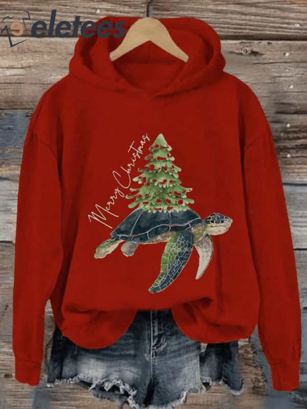 Women’s Merry Chrismas Turtle Print Hoodie