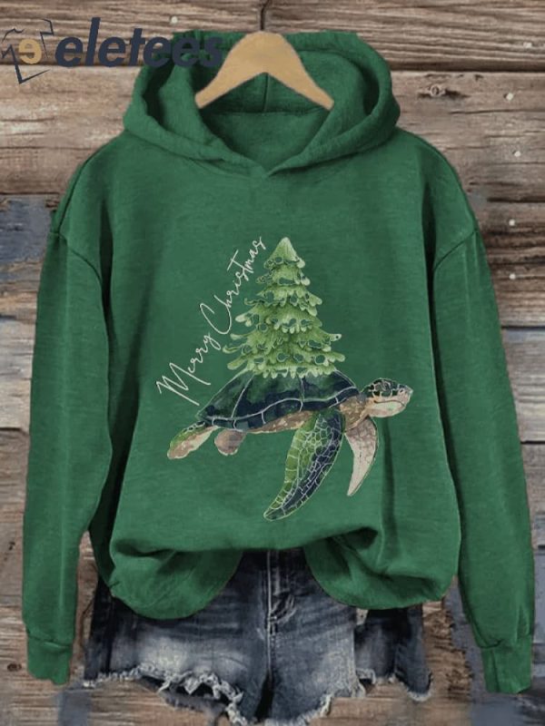 Women’s Merry Chrismas Turtle Print Hoodie