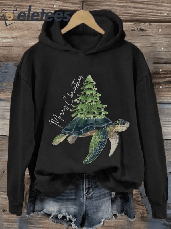 Women’s Merry Chrismas Turtle Print Hoodie