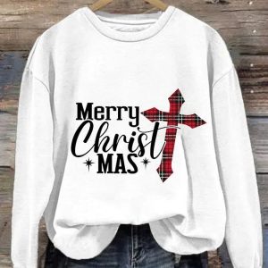 Womens Merry Christmas Christian Print Casual Sweatshirt 3