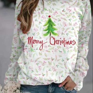 Women’s Merry Christmas Tree Print Sweatshirt