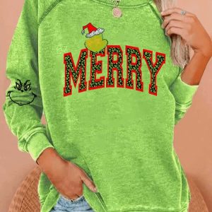Womens Merry Grnchmas Print Sweatshirt
