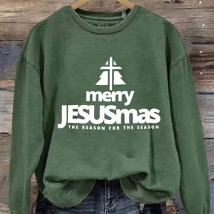 Womens Merry Jesusmas Print Round Neck Sweatshirt 2