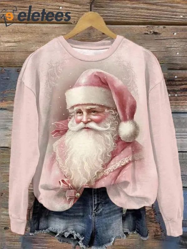 Women’s Pink Santa Claus Print Christmas Casual Sweatshirt