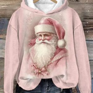 Womens Pink Santa Claus Print Christmas Casual Sweatshirt1