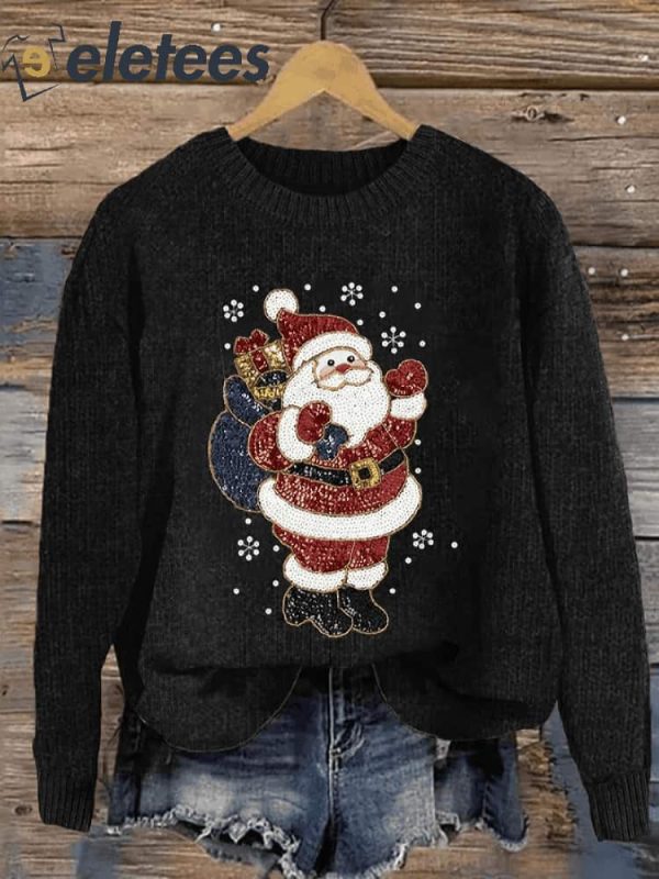 Women’s Sequin Santa Claus Print Christmas Casual Sweatshirt