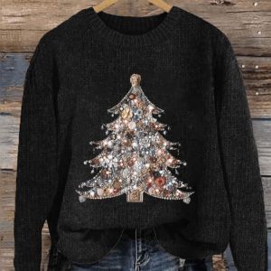 Women’s Shiny Jewelry Christmas Tree Print Casual Sweatshirt