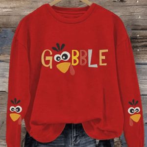 Womens Thanksgiving GOBBLE Printed Casual Sweatshirt