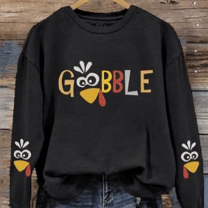 Womens Thanksgiving GOBBLE Printed Casual Sweatshirt2