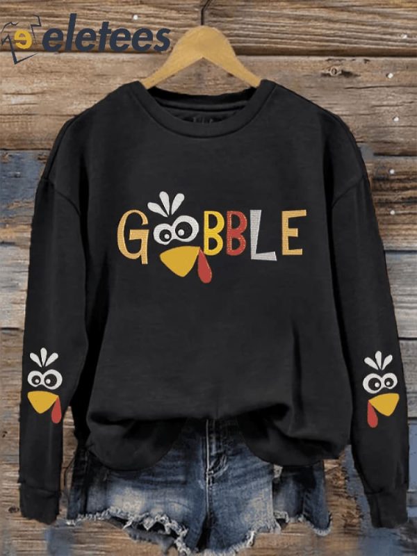 Women’s Thanksgiving GOBBLE Printed Casual Sweatshirt