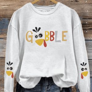 Womens Thanksgiving GOBBLE Printed Casual Sweatshirt3
